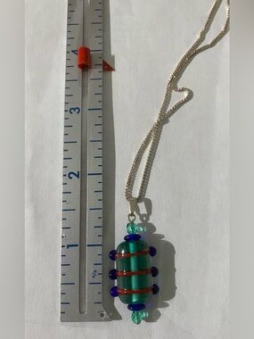 Green, Red and Blue Glass Pendant Necklace - Women's Jewelry
